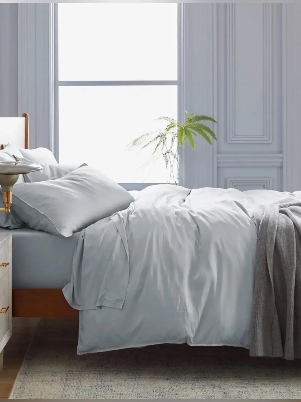 NWT Quince Bamboo 3 Piece Duvet Cover Set, Full/Queen (Mist)